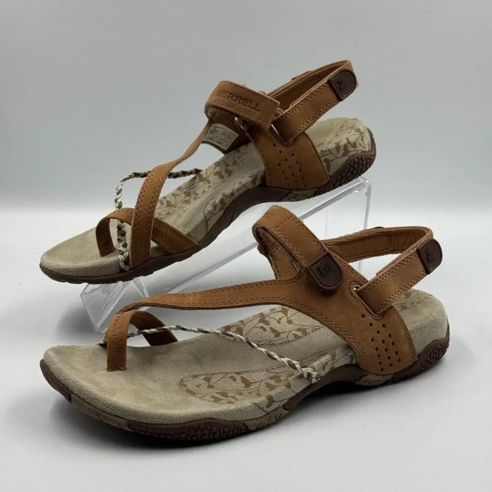 Merrell Siena Light Brown Leather Women's 6 Strappy Sandals Adjustable Slingback